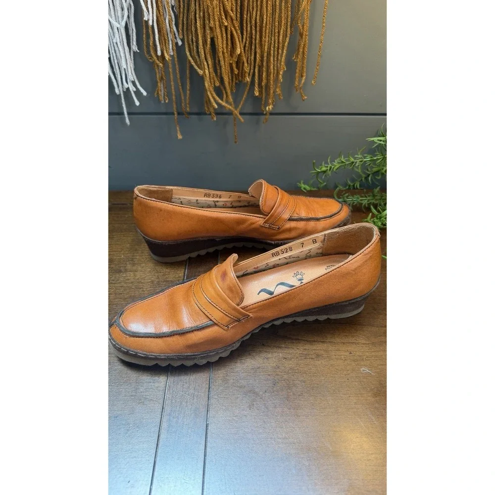 VTG Womens Nina Italian Orange Leather Loafers Wedge Shoes Slip on Size 7B Rb536